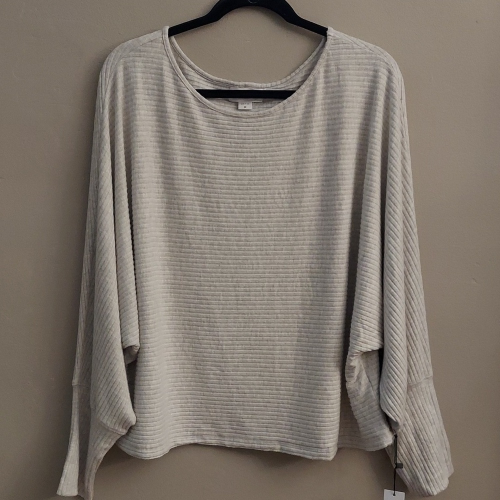 NWT VELVET by Graham & Spencer Light Gray Ribbed Dolman Sleeve Pullover Top - Picture 3 of 14
